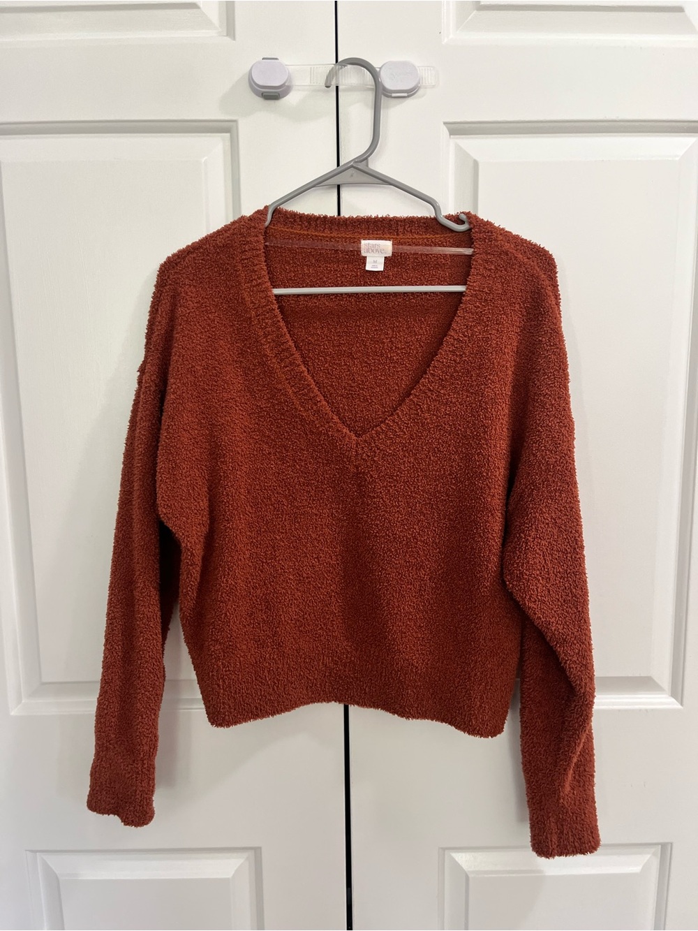 stars above Rust Orange V-Neck Cozy Knit Sweater